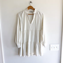 Load image into Gallery viewer, Amanda Uprichard Saffron Tiered V-Neck Mini Shirt Dress White XS
