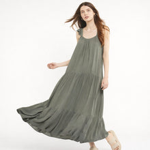 Load image into Gallery viewer, BB Dakota Tiered Ruffled Sleeveless Scoop Neck Maxi Maternity Dress Green L
