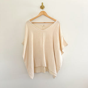 Easel Gauze Cotton V-Neck Batwing Sleeve Blouse Cream M