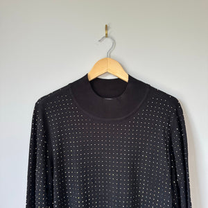 Joseph Ribkoff Beaded Crew Neck Long Sleeve Pullover Casual Top Black XL NWT