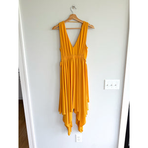 BCBGMAXAZRIA Sleeveless Handkerchief Hem V-Neck Mini Dress Yellow XS