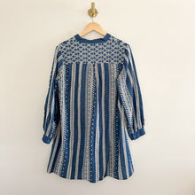 Load image into Gallery viewer, Zara Chambray Embroidered V-Neck Long Sleeve Mini Dress Blue/White M
