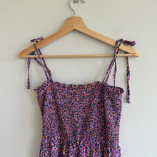 Load image into Gallery viewer, Buddy Love Edie Tie Shoulder Floral Print Smocked Tiered Maxi Dress Purple S
