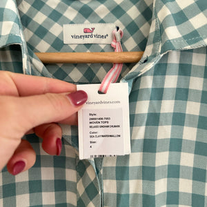 NWT Vineyard Vines Relaxed Gingham Chilmark Button Up Shirt Green/White 4