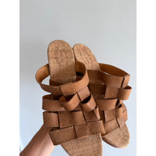 Load image into Gallery viewer, Kork-Ease Devon Woven Leather Embellished Open-Toe High Heels Brown 11M
