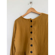 Load image into Gallery viewer, Madewell Lightspun Button-Back Long Sleeve Peplum Blouse Compass Gold M
