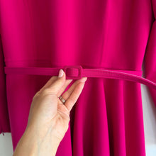 Load image into Gallery viewer, Oscar De La Renta Draped Slit Long Sleeve Belted Midi Dress Magenta 12 NWT
