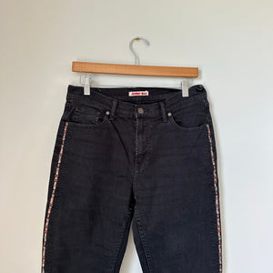 JOHNNY WAS Cropped Baby Boot Embroidered Stripe Raw Hem Jeans Black 29