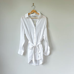 Abercrombie & Fitch Gauze Cotton Long Sleeve Swim Cover Up Shirt White M NWT