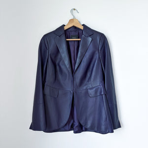 AKRIS Lamb Nappa Leather Collared Blazer Purple 12