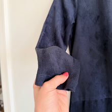 Load image into Gallery viewer, J. McLaughlin Sia Faux Suede Twist Front 3/4 Sleeve Sheath Mini Dress Blue XS

