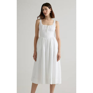 Quince Linen Corset Square Neck Sleeveless Midi Dress White M