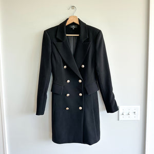 Lulus Captain's Blog Double-Breasted Notch Lapel Outdoor Pea Coat Black S