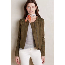 Load image into Gallery viewer, Anthropologie Hei Hei Quilted Cotton Zip Up Collarless Riding Jacket Green S
