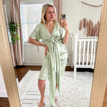 Load image into Gallery viewer, EDUN Liquid Satin Tie Waist Short Sleeve Dress Jade 2 $1100
