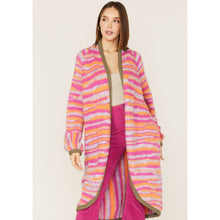 Load image into Gallery viewer, NWT Free People Pink Tiger Knit Open Front Duster Cardigan Pink/Orange XS
