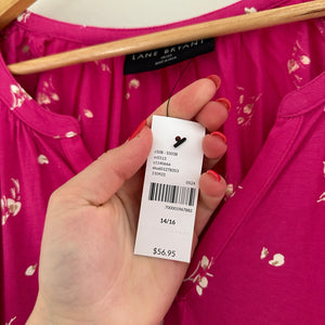 Lane Bryant Floral V-Neck Short Sleeve Blouse Pink 18 NEW