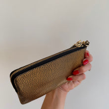 Load image into Gallery viewer, Coach Pebbled Leather Metallic Wristlet Gold OS
