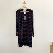Load image into Gallery viewer, Sinuous Striped Open Front Side Slit Duster Cardigan Blue/Red S

