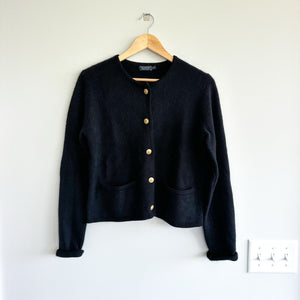 Vineyard Vines Plush Cardigan Wool-Cashmere Blend Button Front Sweater Black M