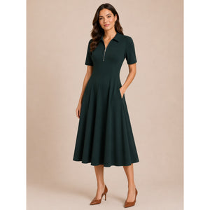 Lafayette 148  York Fallon Collared Short Sleeve Midi Dress Green 10