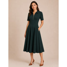 Load image into Gallery viewer, Lafayette 148  York Fallon Collared Short Sleeve Midi Dress Green 10
