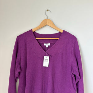 J. Jill Fit Tweeded French Terry Side-Slit V-Neck Casual Tunic Top Purple L NWT