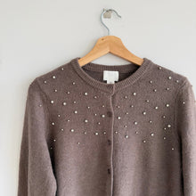 Load image into Gallery viewer, H&amp;M Studded Embellished Button Front Cardigan Dark Beige M NWT
