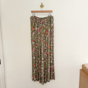 Anthropologie Floral Print High Rise Wide-Leg Pants Green 14