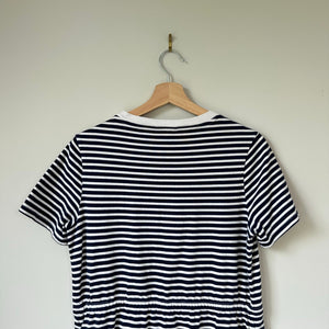 Draper James Tie Waist T-Shirt Dress in Nautical Stripe Navy White S