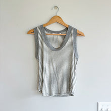 Load image into Gallery viewer, Project Social T Hits Different Striped Sleeveless Ringer Tank Top Gray L
