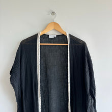 Load image into Gallery viewer, O + X Tasseled Lightweight Side Slit Open-Front Swim Coverup Black OS

