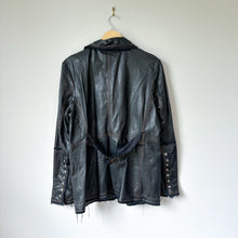 Load image into Gallery viewer, Jakett Meryl Vintage Leather Jacket Snap Front Fringe Seam Midnight L NWT
