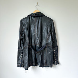 Jakett Meryl Vintage Leather Jacket Snap Front Fringe Seam Midnight L NWT