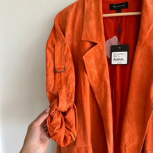 Load image into Gallery viewer, ST. JOHN Silken Suede Slouchy Strap Sleeve Jacket Soft Sienna Orange NWT
