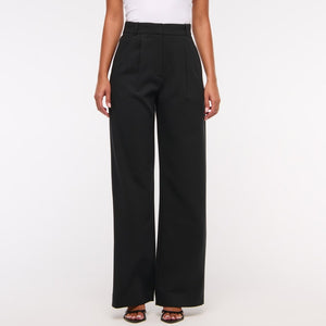 Abercrombie & Fitch Sloane Tailored High Rise Pleated Wide Leg Pants Black 25