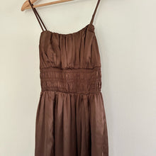 Load image into Gallery viewer, Abercrombie &amp; Fitch Smocked Bodice Satin Maxi Dress Brown XS
