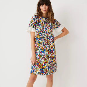 Ann Taylor Floral Eyelet Cuff Shift Dress S