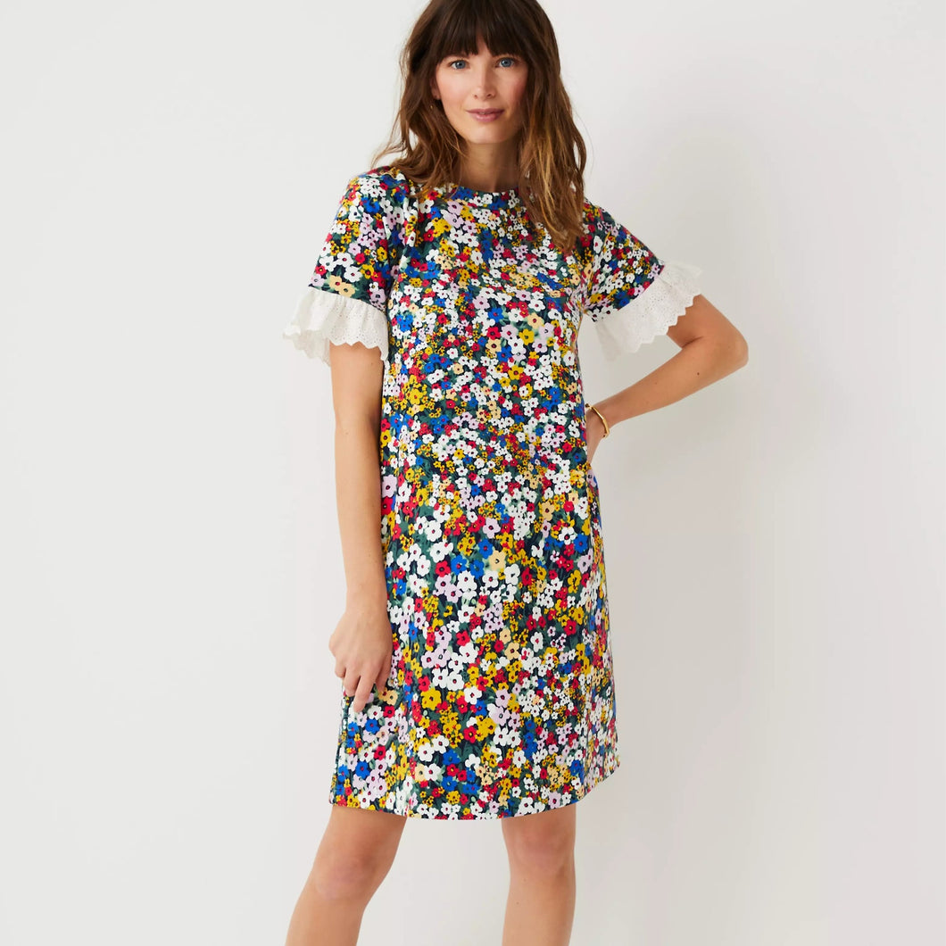 Ann Taylor Floral Eyelet Cuff Shift Dress S