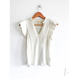NATION LTD Habiba Fancy Smocked Flutter Sleeve Tank Top White XS