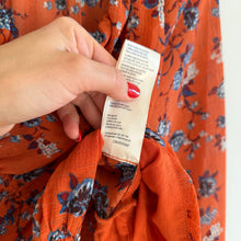 Load image into Gallery viewer, Free People Final Rose Print V-Neck Ruched Smocked Cropped Blouse Orange XS
