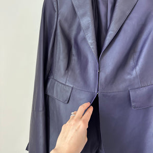 AKRIS Lamb Nappa Leather Collared Blazer Purple 12