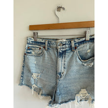 Load image into Gallery viewer, Abercrombie &amp; Fitch The Mom Distressed Denim High Rise Shorts Blue 30
