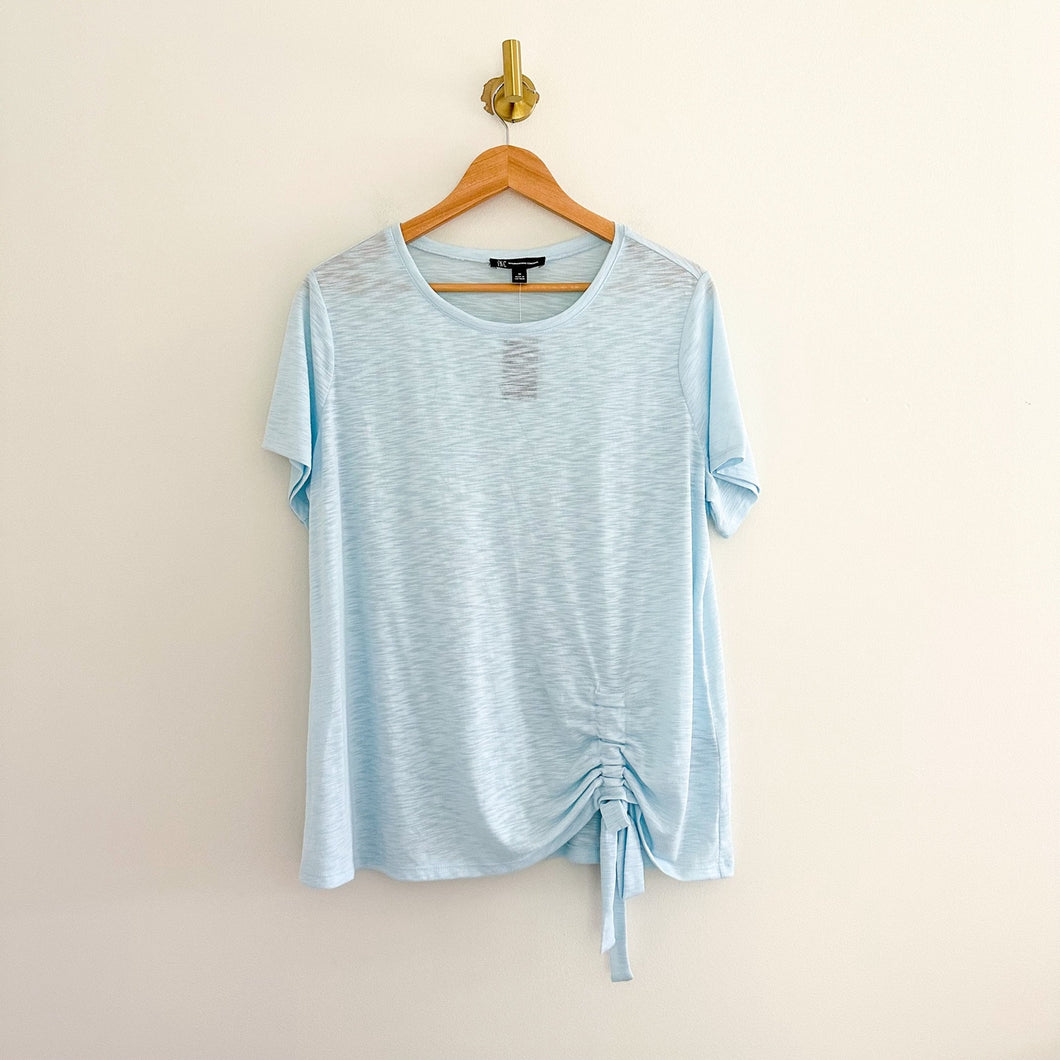 NWT INC International Concepts Ruched Side Short Sleeve T-Shirt Blue 1X