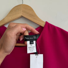 Load image into Gallery viewer, Oscar De La Renta Draped Slit Long Sleeve Belted Midi Dress Magenta 12 NWT

