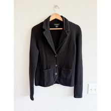 Load image into Gallery viewer, C by Bloomingdales 2-Ply Cashmere Button Front Knit Sweater Blazer Black L
