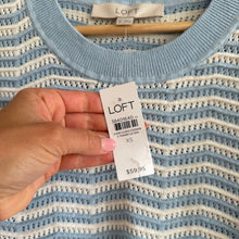 Load image into Gallery viewer, LOFT Short Sleeve Sweater Top Blue White Stripe XS NWT
