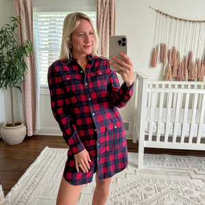 ATM Anthony Thomas Melillo Plaid Flannel Long Sleeve Shirt Dress Red Black XS