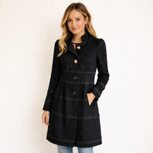 Load image into Gallery viewer, Anthropologie Leifsdottir Button Front Long Sleeve Embellished Coat Black 2
