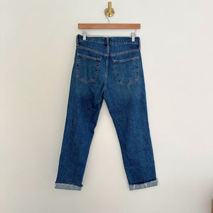 Gap Denim High Rise Cheeky Distressed Button Fly Cuffed Straight Jeans Blue 8